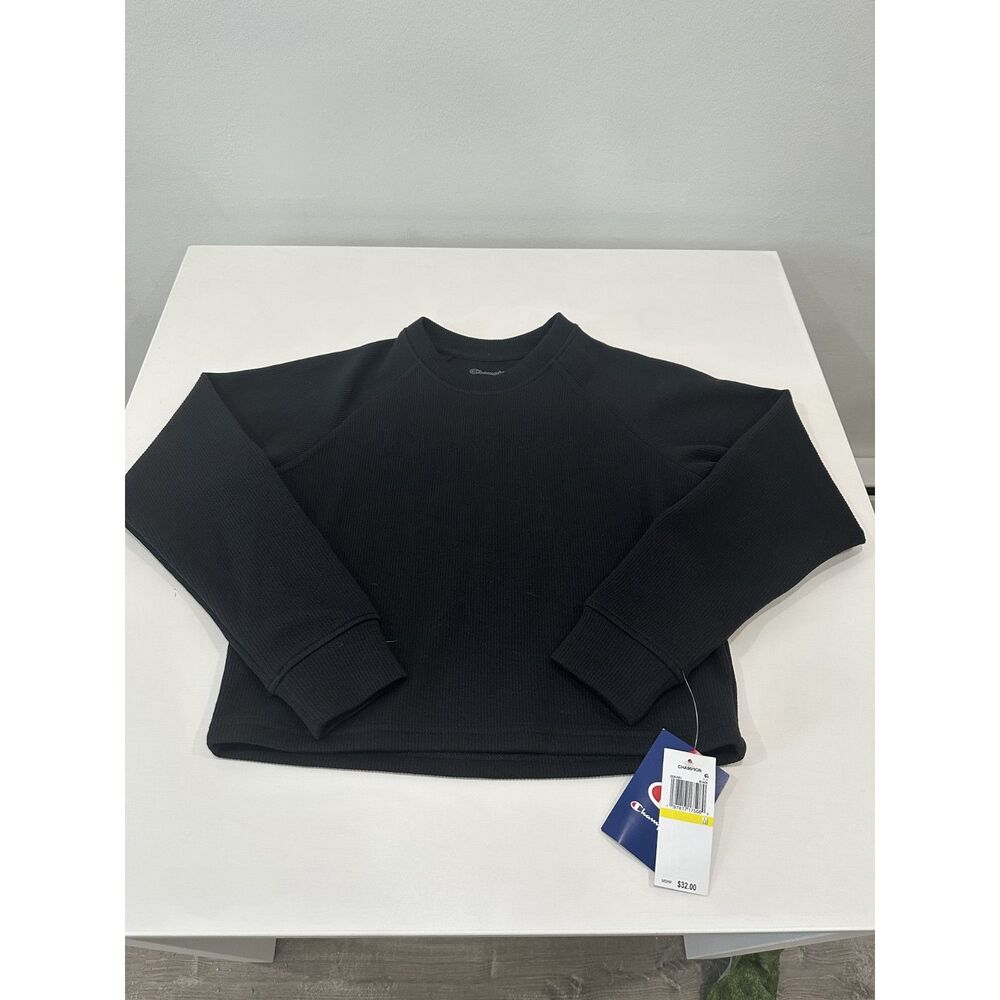 NWT Champion Girls Black Ribbed Crewneck Sweatshirt Size M 10/12 NWT
